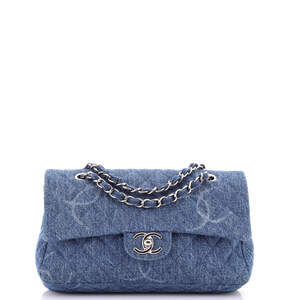 Chanel Medium Classic Single Flap Bag Quilted CC Printed Denim